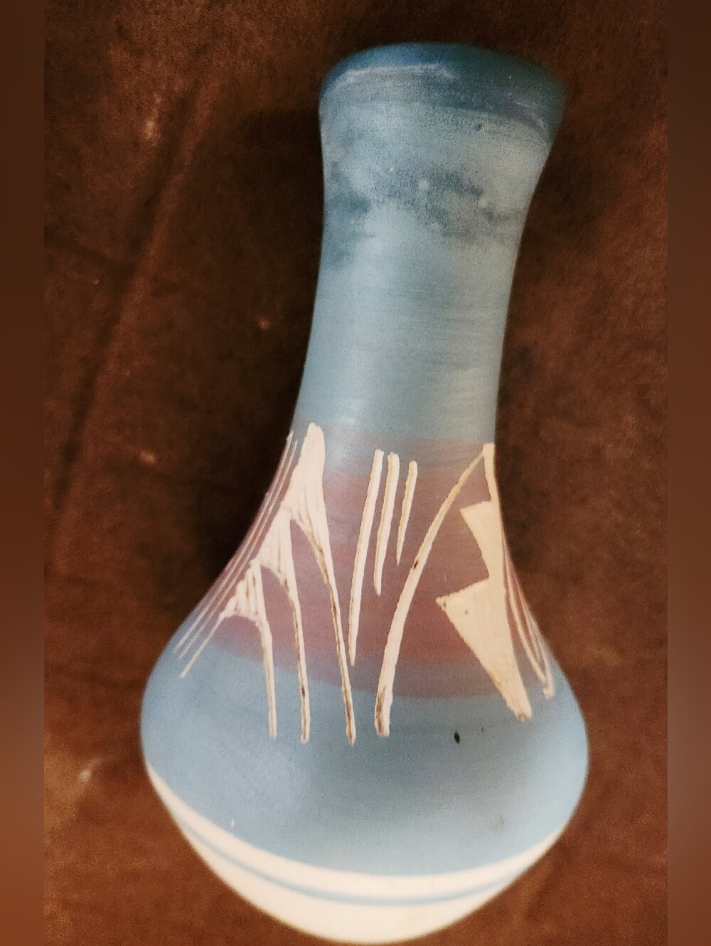 Vtg NAVAJO Southwestern POTTERY Etched Handcrafted Ceramic Turquoise Vase SIGNED